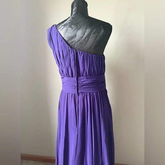 Mori Lee One Shoulder Purple Chiffon Formal Gown Size 16 - Picture 4 of 7